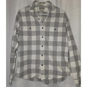 J.Crew Men's Midweight Flannel Workshirt grey & white buffalo plaid pattern M